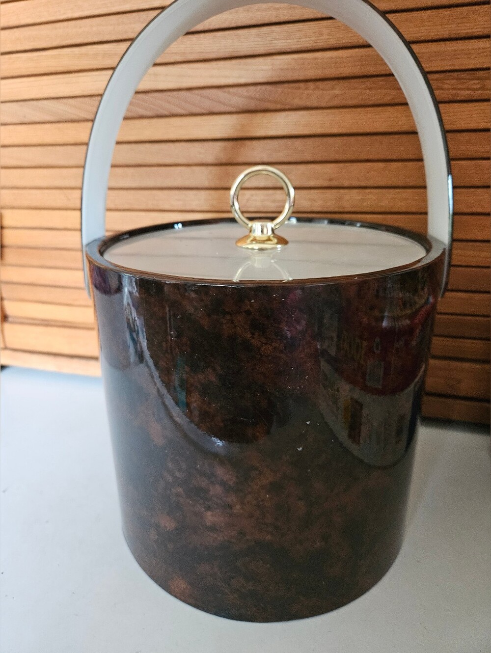 MCM Sheltonware Vinyl Tortise Shell Inspired Ice Bucket